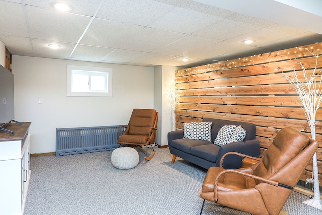 296 N Addison Ave, Elmhurst, IL 60126 - sitting room with carpet, a drop ceiling, wooden walls, and recessed lighting