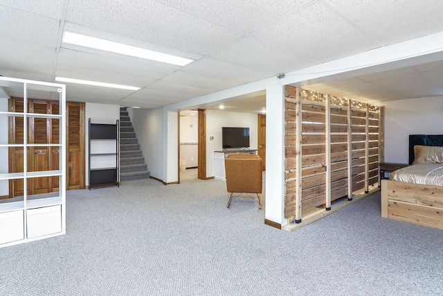 296 N Addison Ave, Elmhurst, IL 60126 - finished basement with carpet floors, stairway, and a drop ceiling
