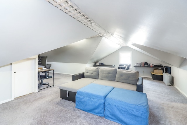 296 N Addison Ave, Elmhurst, IL 60126 - carpeted bedroom featuring an office area, lofted ceiling, and radiator