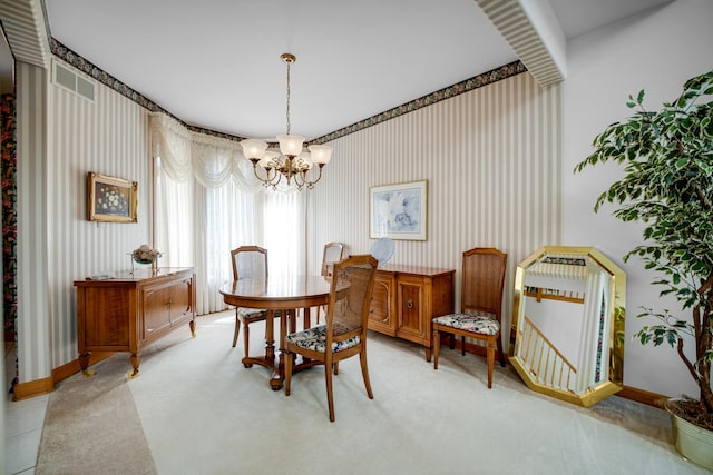 1 Moorings Dr, Palos Heights, IL 60463 - carpeted dining room featuring a chandelier and wallpapered walls