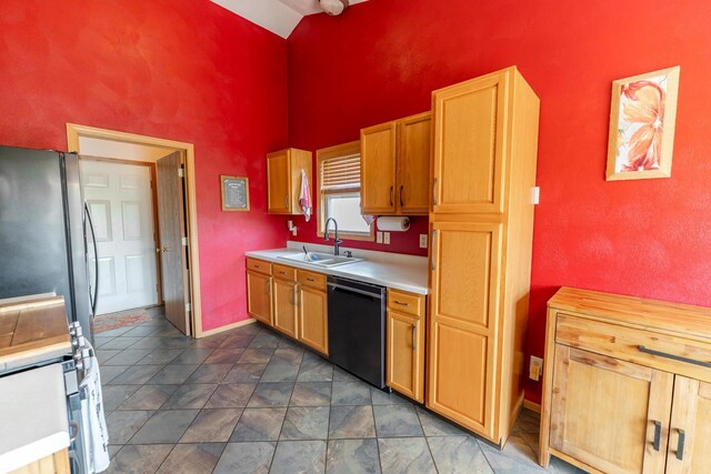 2030 Southfield Ln, Byron, IL 61010 - kitchen featuring appliances with stainless steel finishes, light countertops, and high vaulted ceiling