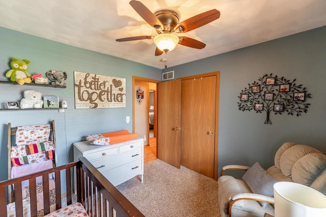 2030 Southfield Ln, Byron, IL 61010 - carpeted bedroom featuring a closet and a ceiling fan