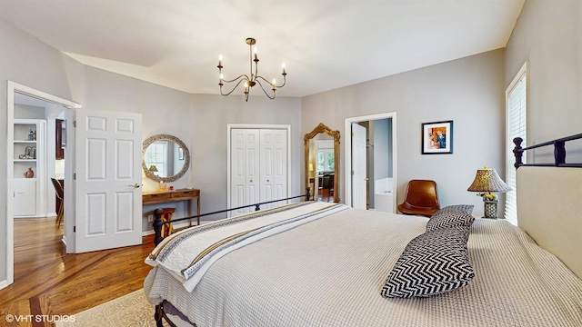 0N488 Baker Dr, Geneva, IL 60134 - bedroom with a chandelier, wood finished floors, and a closet