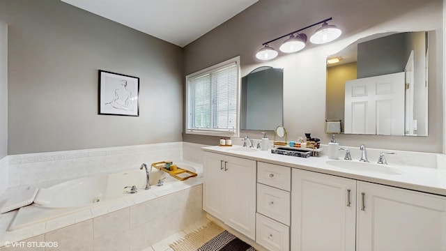 0N488 Baker Dr, Geneva, IL 60134 - full bath featuring double vanity, a jetted tub, and tile patterned flooring