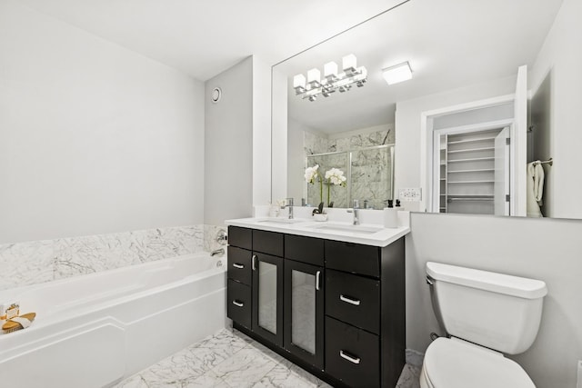 330 W Grand Ave Unit 1307, Chicago, IL 60654 - full bath featuring a garden tub, marble look tiles, double vanity, and a shower stall