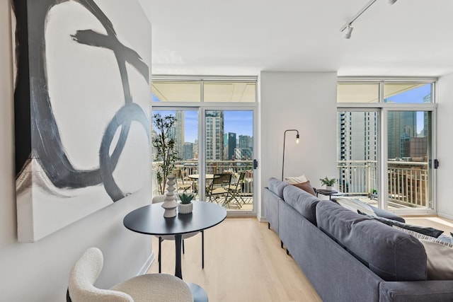 330 W Grand Ave Unit 1307, Chicago, IL 60654 - living room with a skyline view, wood finished floors, plenty of natural light, and track lighting