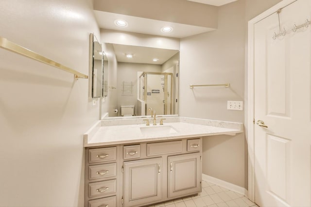 2114 Birchwood Ln, Buffalo Grove, IL 60089 - full bathroom featuring vanity, a shower stall, tile patterned flooring, and recessed lighting