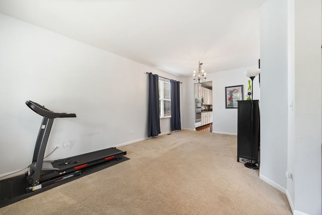 1616 Sutton Pl, Bolingbrook, IL 60490 - exercise area featuring a chandelier and light colored carpet