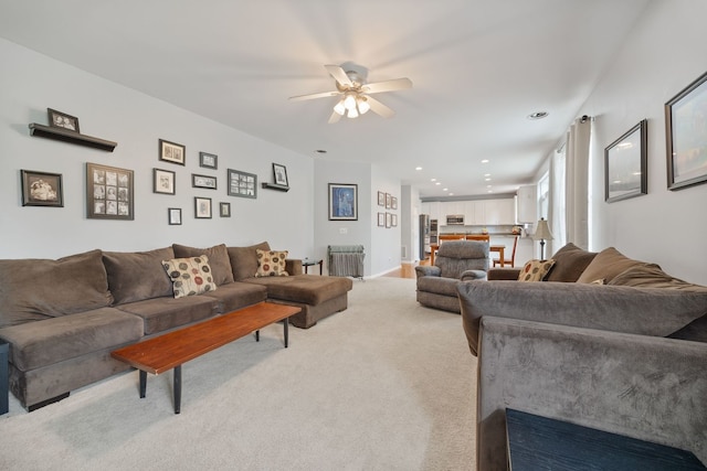 1616 Sutton Pl, Bolingbrook, IL 60490 - living area with a ceiling fan, light colored carpet, and recessed lighting