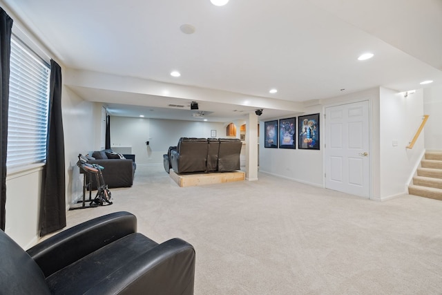 1616 Sutton Pl, Bolingbrook, IL 60490 - living area featuring carpet floors, stairs, and recessed lighting