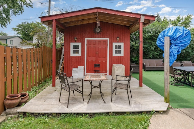 9049 Barberry Ln, Hickory Hills, IL 60457 - view of outbuilding featuring outdoor dining area and a fenced backyard