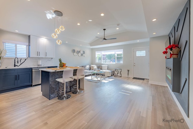 9130 S Greenwood Ave, Chicago, IL 60619 - kitchen with dishwasher, open floor plan, lofted ceiling, recessed lighting, and a kitchen island