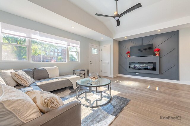9130 S Greenwood Ave, Chicago, IL 60619 - living area with ceiling fan, light wood-style floors, vaulted ceiling, and recessed lighting