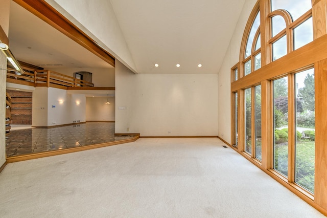 8170 Lake Ridge Dr, Burr Ridge, IL 60527 - spare room with plenty of natural light, carpet floors, high vaulted ceiling, and recessed lighting