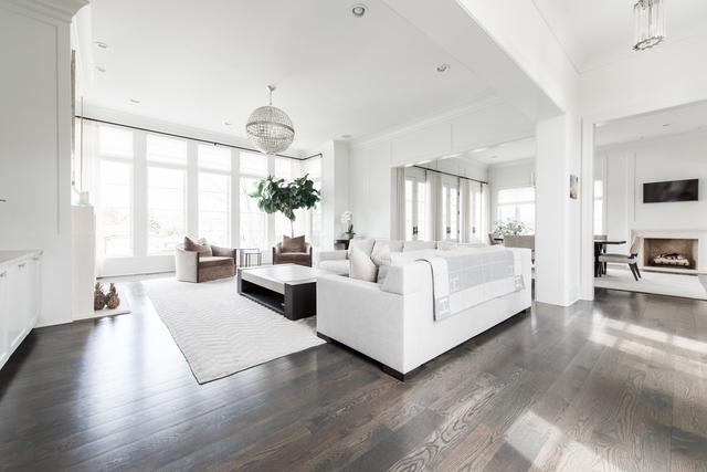 15W170 60th St, Burr Ridge, IL 60527 - living area featuring dark wood-style floors, a fireplace, and ornamental molding
