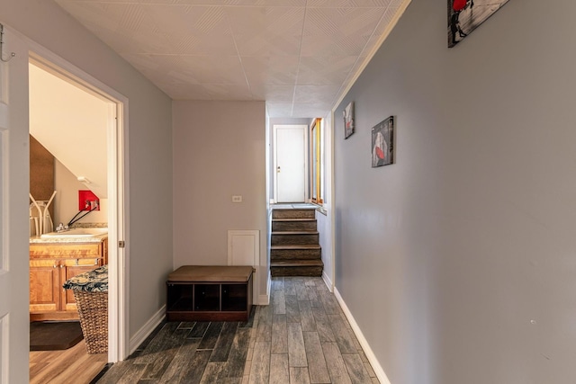 484 Valleyview Dr, Bartlett, IL 60103 - hall featuring dark wood finished floors and stairway