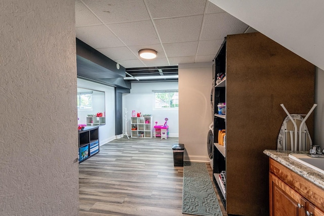 484 Valleyview Dr, Bartlett, IL 60103 - recreation room featuring wood finished floors and a drop ceiling