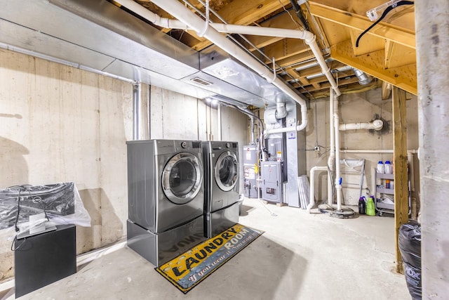 18422 Century Ct, Tinley Park, IL 60477 - unfinished below grade area featuring independent washer and dryer, gas water heater, and heating unit