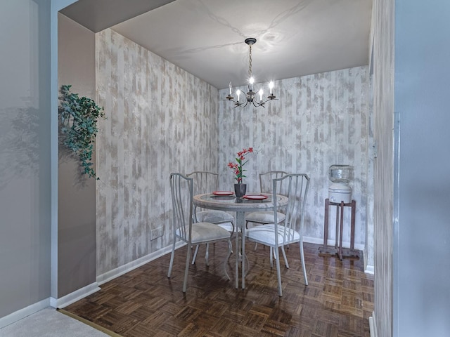 2300 Windsor Mall Unit 2G, Park Ridge, IL 60068 - dining space with wallpapered walls, a chandelier, and an accent wall