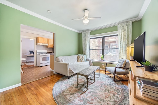 4753 N Talman St Unit 2S, Chicago, IL 60625 - living area featuring an office area, ceiling fan, light wood-style flooring, and ornamental molding