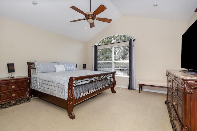 1617 Fieldstone Dr S Unit 13-1, Shorewood, IL 60404 - bedroom with light colored carpet, a ceiling fan, high vaulted ceiling, and recessed lighting