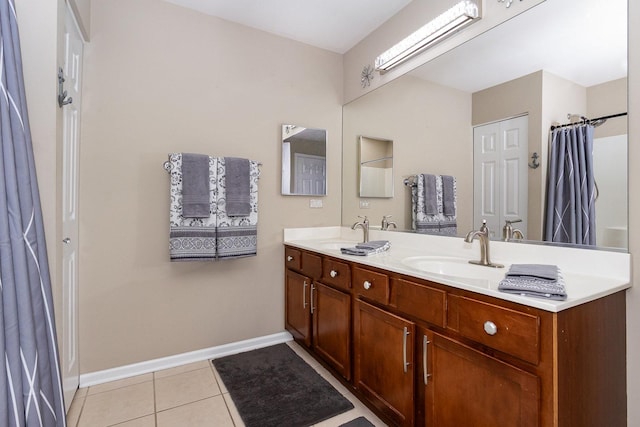 1617 Fieldstone Dr S Unit 13-1, Shorewood, IL 60404 - full bathroom featuring double vanity, tile patterned floors, and curtained shower