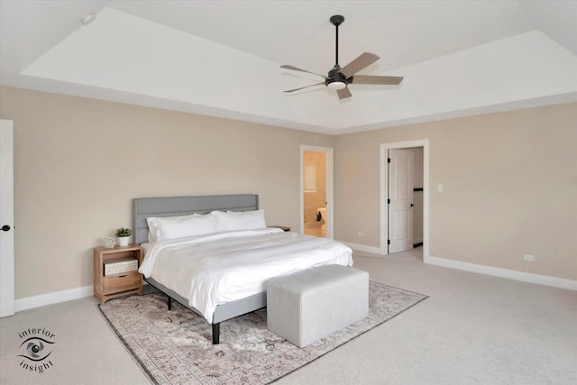 23008 Anna Ln, Frankfort, IL 60423 - bedroom with light colored carpet, a ceiling fan, and a tray ceiling