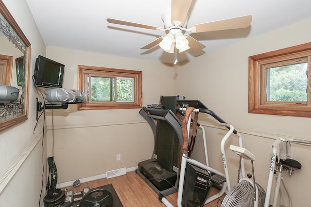 511 Crystal Ave, South Elgin, IL 60177 - exercise area featuring light wood finished floors and a ceiling fan