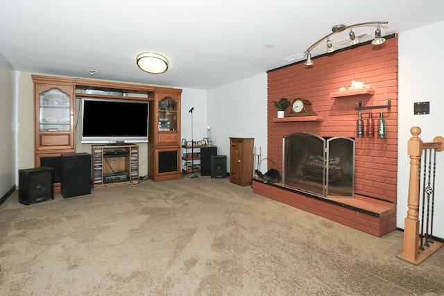 511 Crystal Ave, South Elgin, IL 60177 - living area with carpet flooring and a brick fireplace