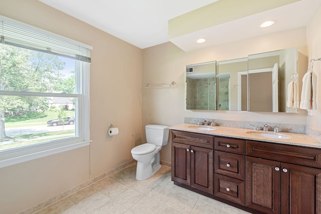 3930 Bordeaux Ct, Northbrook, IL 60062 - full bath featuring plenty of natural light, double vanity, tile patterned flooring, and recessed lighting