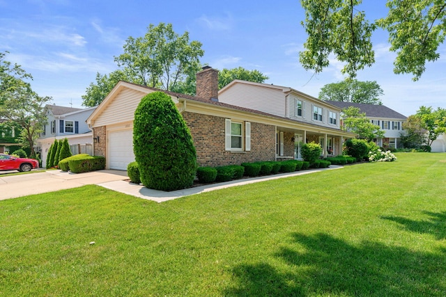 3930 Bordeaux Ct, Northbrook, IL 60062 - view of front of home with brick siding, a chimney, a front lawn, driveway, and a garage