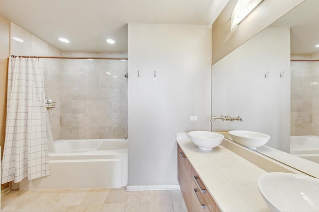 500 W Superior St Unit 1804, Chicago, IL 60654 - bathroom featuring shower / bath combo, double vanity, and recessed lighting