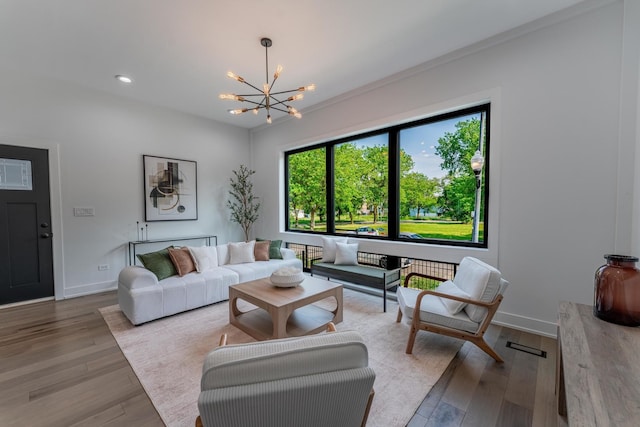 4210 W 5th Ave, Chicago, IL 60624 - living area with a chandelier, wood finished floors, and recessed lighting
