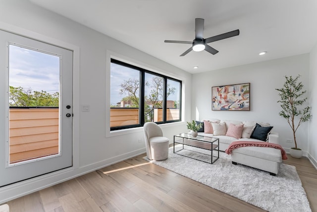 4210 W 5th Ave, Chicago, IL 60624 - living room with ceiling fan, wood finished floors, and recessed lighting