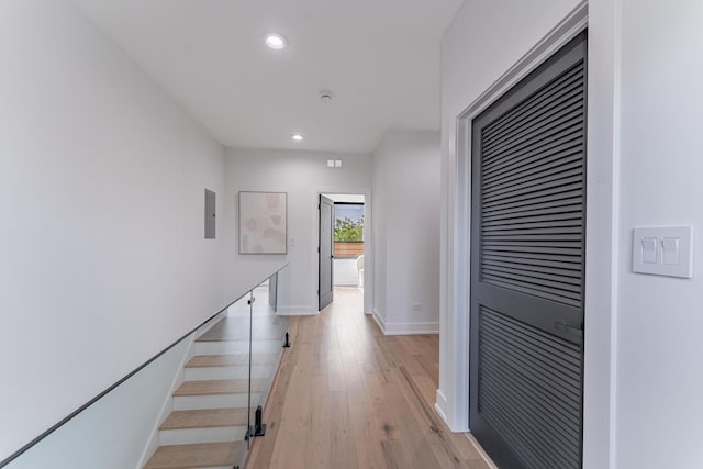 4210 W 5th Ave, Chicago, IL 60624 - corridor with recessed lighting, light wood-type flooring, and electric panel