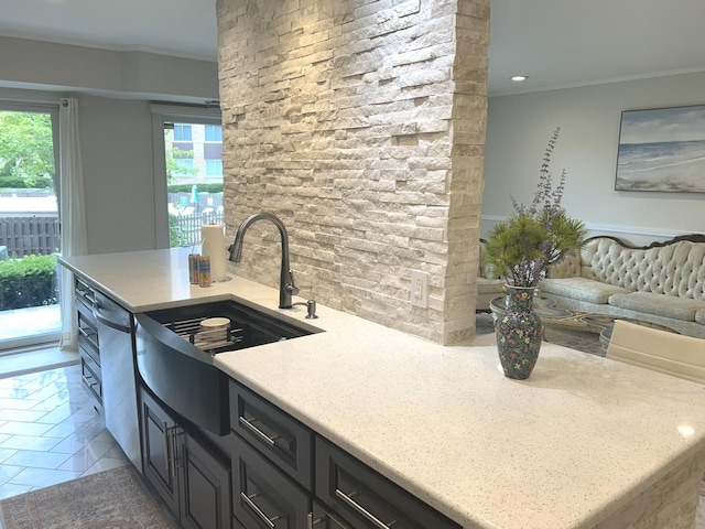 1103 S Hunt Club Dr Unit 125, Mount Prospect, IL 60056 - kitchen featuring dishwasher, crown molding, recessed lighting, tile patterned floors, and open floor plan