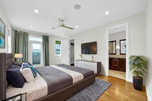 3321 N Sheffield Ave Unit 4, Chicago, IL 60657 - bedroom with light wood-style floors, recessed lighting, ensuite bath, and ceiling fan