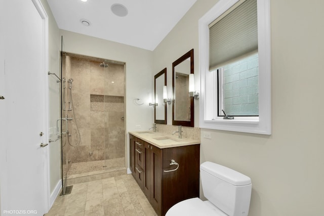 3321 N Sheffield Ave Unit 4, Chicago, IL 60657 - full bath with a shower stall, double vanity, tasteful backsplash, and tile patterned flooring