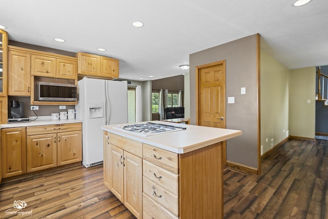 131 E Main St, Essex, IL 60935 - kitchen featuring white appliances, dark wood-style floors, light countertops, recessed lighting, and light brown cabinetry