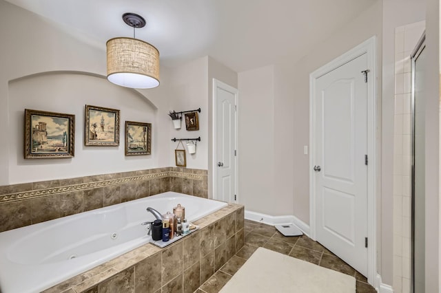 12723 Hawks Bill Ln, Plainfield, IL 60585 - full bath with a whirlpool tub, tile patterned flooring, and an enclosed shower