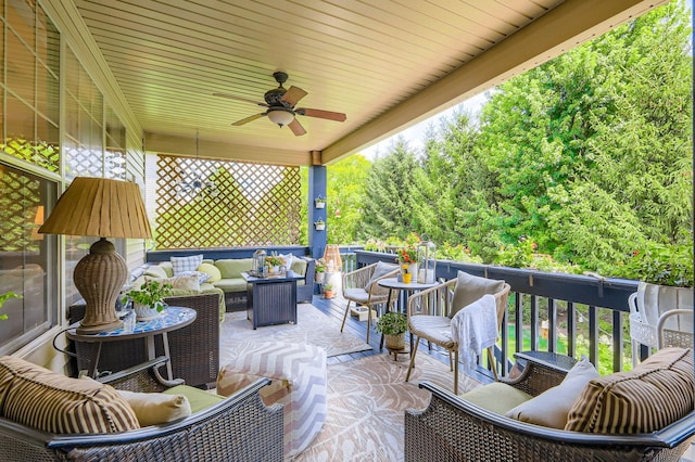 12723 Hawks Bill Ln, Plainfield, IL 60585 - view of patio with an outdoor hangout area and ceiling fan