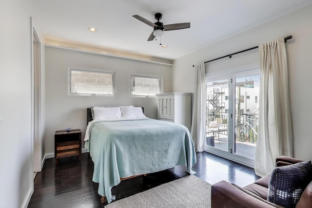 1028 N Hermitage Ave Unit 3, Chicago, IL 60622 - bedroom featuring access to exterior, wood finished floors, recessed lighting, and a ceiling fan