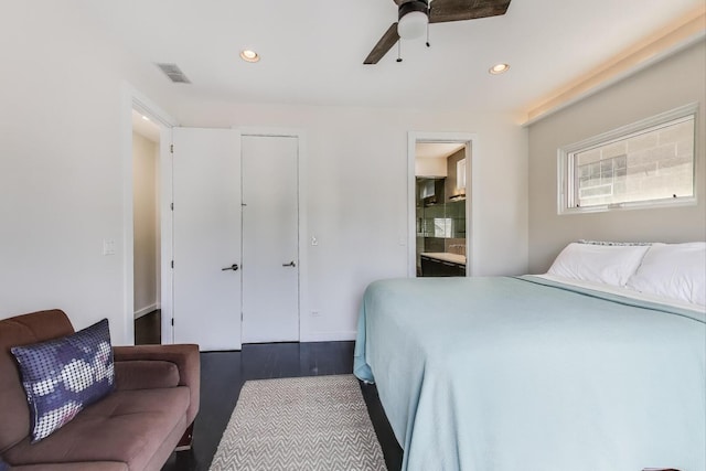1028 N Hermitage Ave Unit 3, Chicago, IL 60622 - bedroom with recessed lighting, ensuite bath, and a ceiling fan