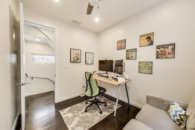 1028 N Hermitage Ave Unit 3, Chicago, IL 60622 - home office with dark wood finished floors, recessed lighting, and ceiling fan