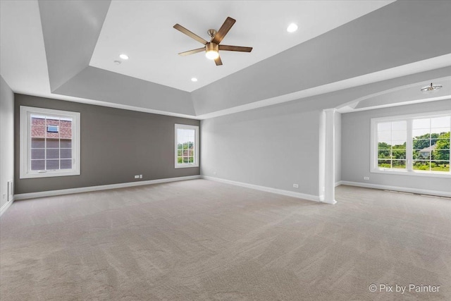 2814 Hapner Way, Batavia, IL 60510 - carpeted spare room featuring ceiling fan, plenty of natural light, a tray ceiling, and recessed lighting