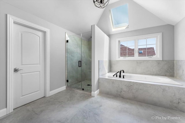 2814 Hapner Way, Batavia, IL 60510 - bathroom with a garden tub, a marble finish shower, and vaulted ceiling