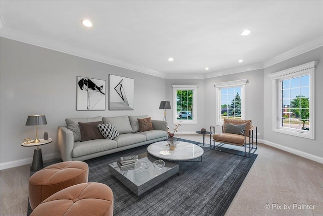 2814 Hapner Way, Batavia, IL 60510 - living room with crown molding, recessed lighting, and carpet floors
