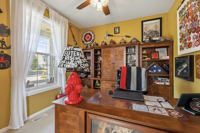 189 E Lark Ave, Cortland, IL 60112 - carpeted office featuring ceiling fan and baseboards