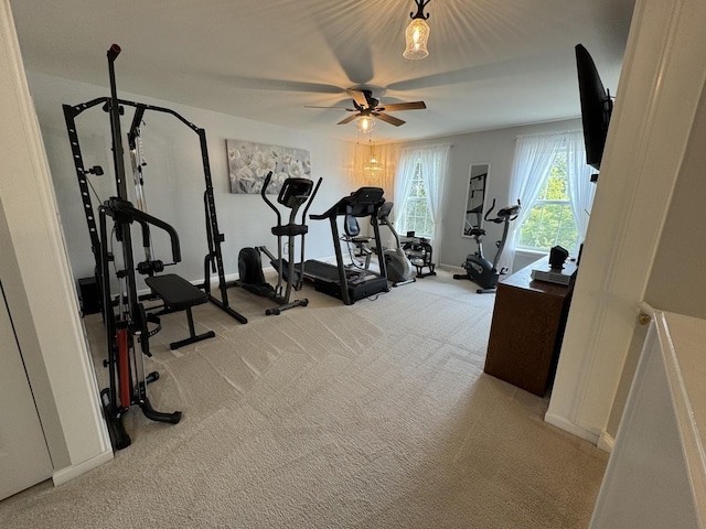 189 E Lark Ave, Cortland, IL 60112 - exercise room with light colored carpet and a ceiling fan