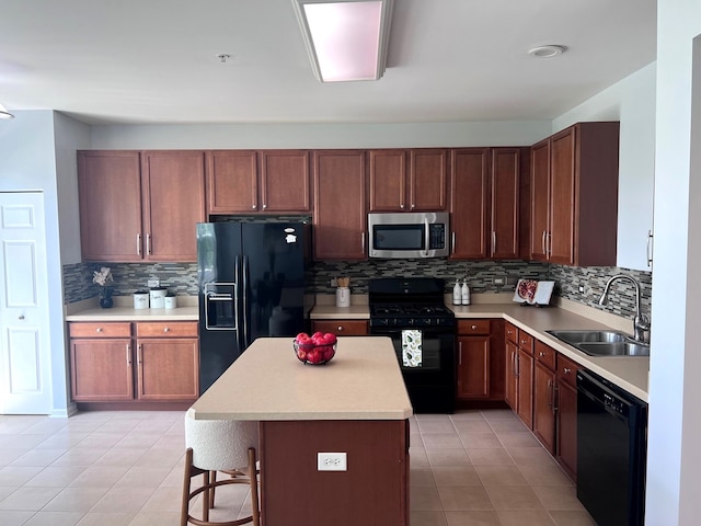 56 Veneto Ct, Streamwood, IL 60107 - kitchen featuring black appliances, light tile patterned floors, tasteful backsplash, and light countertops